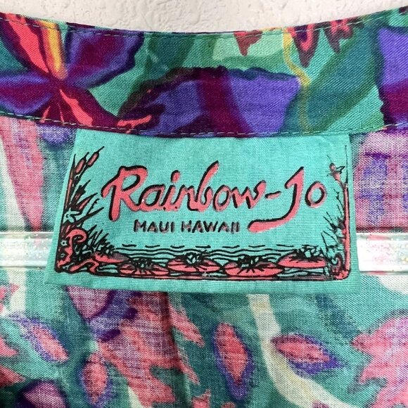 Rainbow Jo Hawaii Womens Small Floral Palm Short Sleeve Maxi Rayon Dress FLAWS - Picture 5 of 14